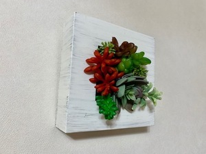立体的多肉植物 セダムミックス 壁飾り 額付き インテリアデザイン 洋風 玄関用 プレゼント用 造花　