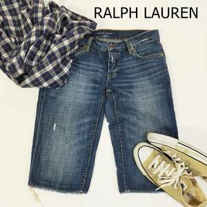 ラルフローレン RALPH LAUREN デニム ハーフパンツ サイズ9 M ネイビー ダメージデニム ハーフ丈 シンプル カットオフ オリジナル 2002