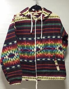 ペルー　アンデス　アルパカ混合ウール　暖かい　パーカージャケット　サイズM　男女兼用　新品　カラフル