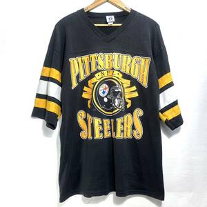 ■ 90s 90年代 ビンテージ USA製 LOGO7 NFL Steelers スティーラーズ ロゴ フットボール Tシャツ シングルステッチ サイズXL アメフト ■