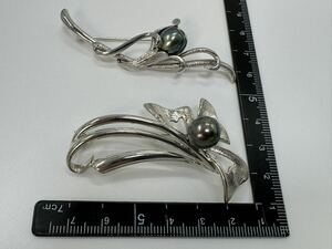 【0117】ヴィンテージ アクセサリー　黒蝶真珠　シルバー　SILVER 925 ブローチ　1円から