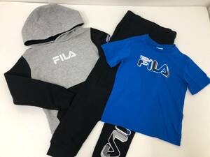 26）コストコ入荷！FILA フィラ キッズ 3点セット（パーカー Ｔシャツ　パンツ）裏起毛　サイズ7 グレー/ブラック