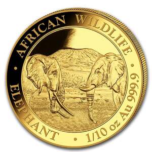 [保証書・カプセル付き] 2020年 (新品) ソマリア「アフリカのゾウ」純金 1/10オンス 金貨