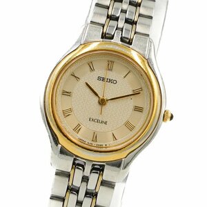 1円 稼働 SEIKO セイコー EXCELINE エクセリーヌ 4J41-0030 QZ シャンパンゴールド文字盤 SS レディース 腕時計 女性用 323020240430