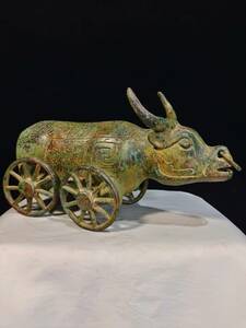【古寶奇蔵】商周・青銅製・牛車・置物・賞物・中国時代美術