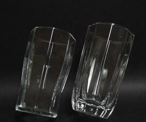 【寂】昭和初期 １０角・8角 ブロックカット カットガラス ガラスコップ グラス タンブラー 二点セット s50728