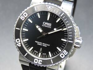 1円～! ジャンク品★正規品 ORIS オリス 7653 アクイス 裏スケ 自動巻き デイト ブラックダイヤル 純正ブレス メンズ腕時計 TTKLG5339