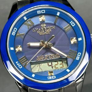 新品 J.HARRISON ジョンハリソン JH-071M ブルー×ゴールド文字盤 腕時計 電波ソーラー アナデジ 3石天然ダイヤモンド付 8面カットガラス