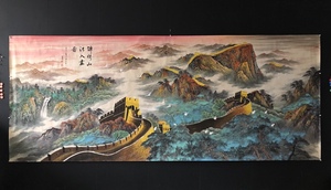 秘藏 【中國近現代傑出畫家 李可染】錦綉山河 橫幅 純手繪画 水墨画 極細工 稀少珍品 古美術 古美味 L0401