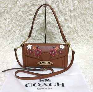 【極美品】 COACH コーチ バッグ ショルダーバッグ 2way ティーローズ ジェイド レザー 本革 ブラウン 花柄 1936 DAISY デイジー