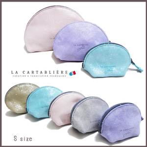 LA CARTABLIEREフランス製きらきらスエード　半円ポーチ#Sベージュ★★