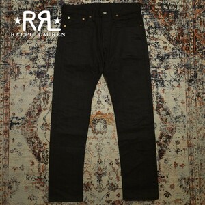 【USA製】 RRL Black On Black Selvage Slim Fit Jeans 【31×30】 ブラック スリムフィット ジーンズ デニム 肉厚 黒 レザー Ralph Lauren