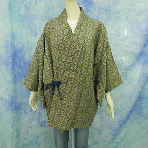 （72）道中着　合成繊維　大島風　着物　pre-owned　中古　　Japanese Kimono coat　 78cm 　日本製　30inch synthetic fiber