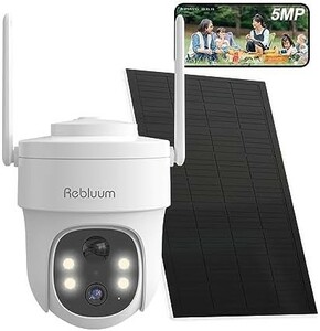 【新品送料無料】Rebluum 500万画素４灯 Alexa対応 360°監視 防犯カメラ 屋外 ソーラー IP65防水防塵 夜間暗視撮影