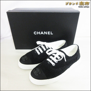 *CHANEL シャネル スニーカー ココマーク パイル キャンバス ステッチ レースアップ 23S 38 ブラック G39866*送料込