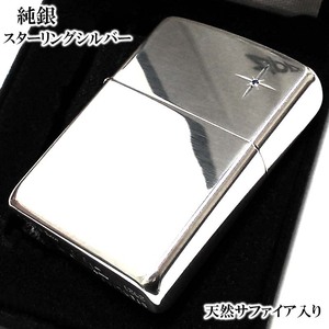 ZIPPO 純銀 スターリングシルバー 天然サファイア ジッポ ライター 天然石 ミラー仕上げ かっこいい 鏡面 ポリッシュ メンズ レディース