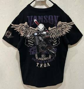 ＊バンソン VANSON×T.F.O.A デスラビット バイク 刺繍 半袖Tシャツ トップス M 　　　　BJBC.H