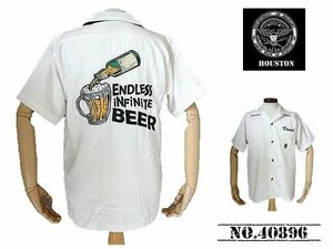 【送料無料 40%OFF】HOUSTON ヒューストン 刺繍ボウリングシャツ (ボーリングシャツ) 「BEER」柄 NO.40896 WHITE_Lサイズ