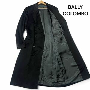 未使用級◎カシミア100% XLサイズ!!バリー【最高級 COLOMBO社製】BALLY ダブル ロングコート チェスター ブラック 美シルエット◎メンズ