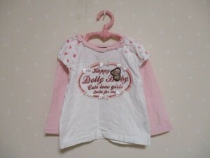 Ω Dolly Ribbon Ω★90㎝★ 可愛いアップリケ付きコットン長袖Tシャツ ■ピンク■