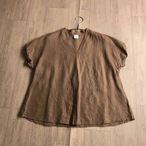 100円スタート☆ URBAN RESEARCH DOORS アーバンリサーチドアーズ　リネン100 麻　Vネック　ブラウス