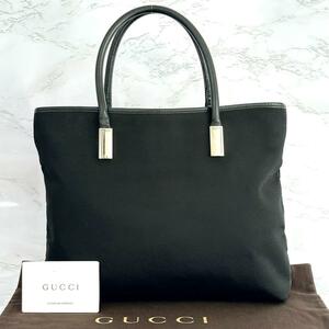 美品 グッチ GUCCI ハンドバッグ トートバッグ ブラック キャンバス 自00194