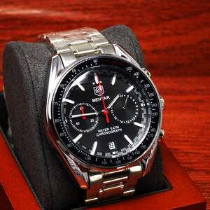 送料無料・新品・BENYARブランド・メンズ・クロノグラフ・24時間、カレンダー表示・クオーツ式腕時計・フルメタルスポーツモデル