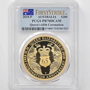 【記念貨幣】オーストラリアエリザベス女王戴冠65周年２００ドル記念金貨 最高鑑定品 初回出荷品 ２オンス PCGS PR70DCAM N43