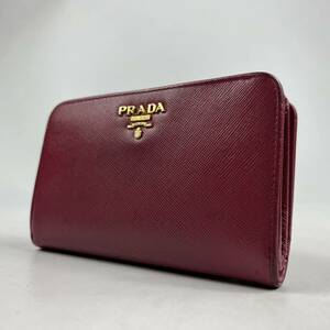 1円〜【入手困難品】 PRADA プラダ 二つ折り財布 L字ファスナー ピンク系 サフィアーノレザー ロゴ コンパクトウォレット ゴールド 