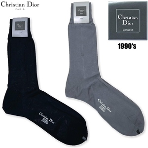 ★1990年代 新品デッドストック ChristianDior クリスチャンディオール カネボウ ライセンス期 箱付き メンズ ビジネスソックス 2足セット