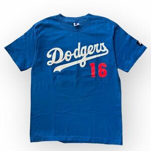 95年 アメリカ製 STARTER スターター MLB Dodgers ドジャース NOMO 野茂 16番 半袖 プリント Tシャツ 丸首 背番号 M ブルー　青
