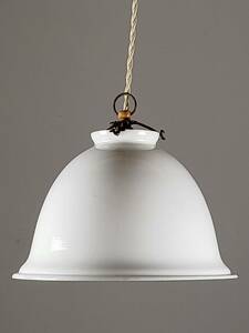 フランスアンティーク 1920年代の吊り下げランプ　陶器製　白色　ベル型　シンプルな照明　ショップデイスプレイ　店舗什器