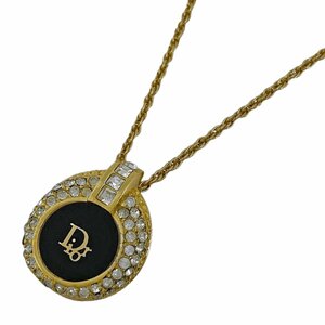 クリスチャンディオール Christian Dior ロゴ ラインストーン ネックレス CD ネックレス GP ゴールド ブラック レディース 【中古】