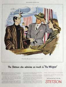 稀少！1945年ステットソン・ハット広告/Stetson Hats/The Whippet/紳士帽子/男性ファッション/18