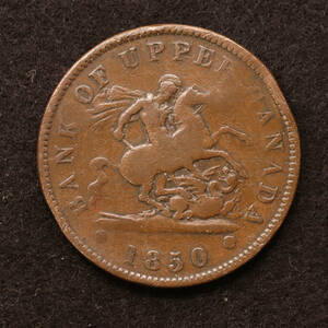 KM#Tn3/カナダ植民地 アッパー・カナダ 1ペニー銅貨（1850）少ゆがみ[E3823]コイン