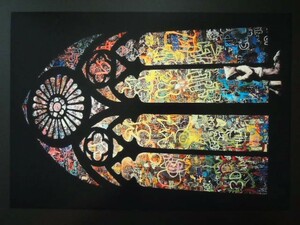 A4 額付き ポスター BANKSY ステンドグラス 大聖堂 教会 バンクシー 少年 祈り Stained Glass Cathedral