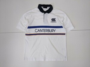 18．CANTERBURY カンタベリー NEW ZEALAND 鹿の子 半袖ラガーシャツ ポロシャツ メンズXL ラグビー 白ネイビー青黄色 x208