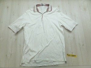 SHIPS シップス メンズ 日本製 オープンカラー リブライン入 半袖ポロシャツ M 白紺赤