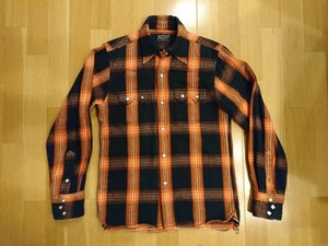 日本製 モーターサイクルガーメンツ ヘビーネルシャツ チェック柄 オレンジ×ブラック 36インチ Mサイズ相当 送料レターパックプラス520円