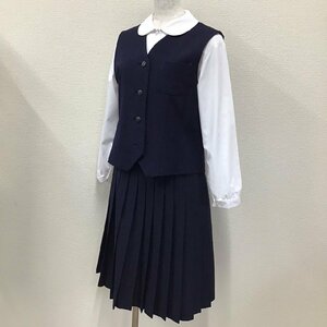 O399/(中古)兵庫県 姫路西高校 女子制服3点 /M/6/W72/ベスト/長袖ブラウス/冬スカート/NIKKE/morimotoya/紺/中学校/高校/冬服/冬用/学生服