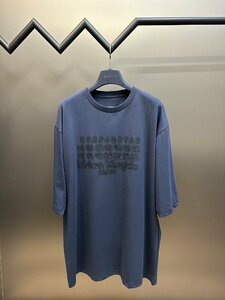 メゾン マルジェラ MAISON MARGIELA Tシャツ 半袖 シャツ ネイビー色 コットン カットソー 男女兼用 ロゴTシャツ Lサイズ