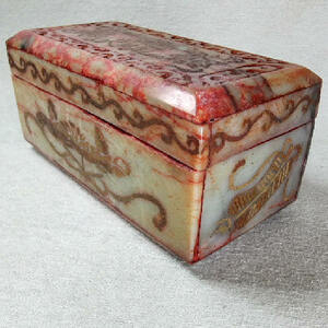 【睦】中国古玩 唐物 玉 盒子 彫刻 古美術 蓋付 骨董 箱■