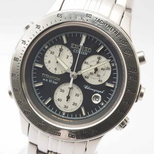 シチズン エクシード クロノグラフ 3510-352912 TA CITIZEN EXCEED TITANIUM チタン デイト クォーツ 黒文字盤 メンズ腕時計[440338-AE7