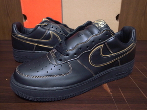 05年製 NIKE AIR FORCE 1 LO ナイキ エアフォース ローカット AF1 ダブルスウッシュ【306353-008】ブラックレザー ゴールド 黒×金 US11