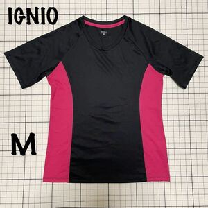 イグニオ【IGNIO】i COOL半袖Tシャツ Mサイズ ブラック×濃ピンク/黒 メッシュ ストレッチ IG-9A21568TS アルペングループ 冷感 消臭