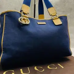 ✨美品✨ GUCCI ハンドバッグ GG 肩掛け キャンパス 大容量 ネイビー