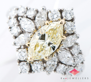 ミキモト マーキスシェイプ VERY LIGHT YELLOW ダイヤモンド1.10ct ダイヤモンド 計1.36ct プラチナ950 11号 リング・指輪【中古】