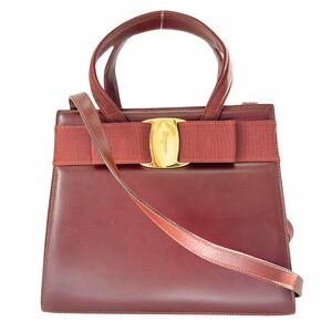 Salvatore Ferragamo サルヴァトーレフェラガモ ヴァラリボン 2WAYショルダー ハンドバッグ カーフ 茶 レディース【I111624050】中古