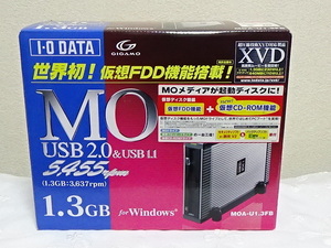 ▲　新品未使用　IO DATA MOA-U1.3FB 仮想CD/FDD機能搭載 USB2.0 外付MOドライブ　640MB　1.3GB対応