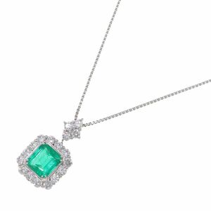 エメラルド ダイヤモンド ネックレス E1.16ct D0.72ct Pt850 Pt900 Emerald Diamond